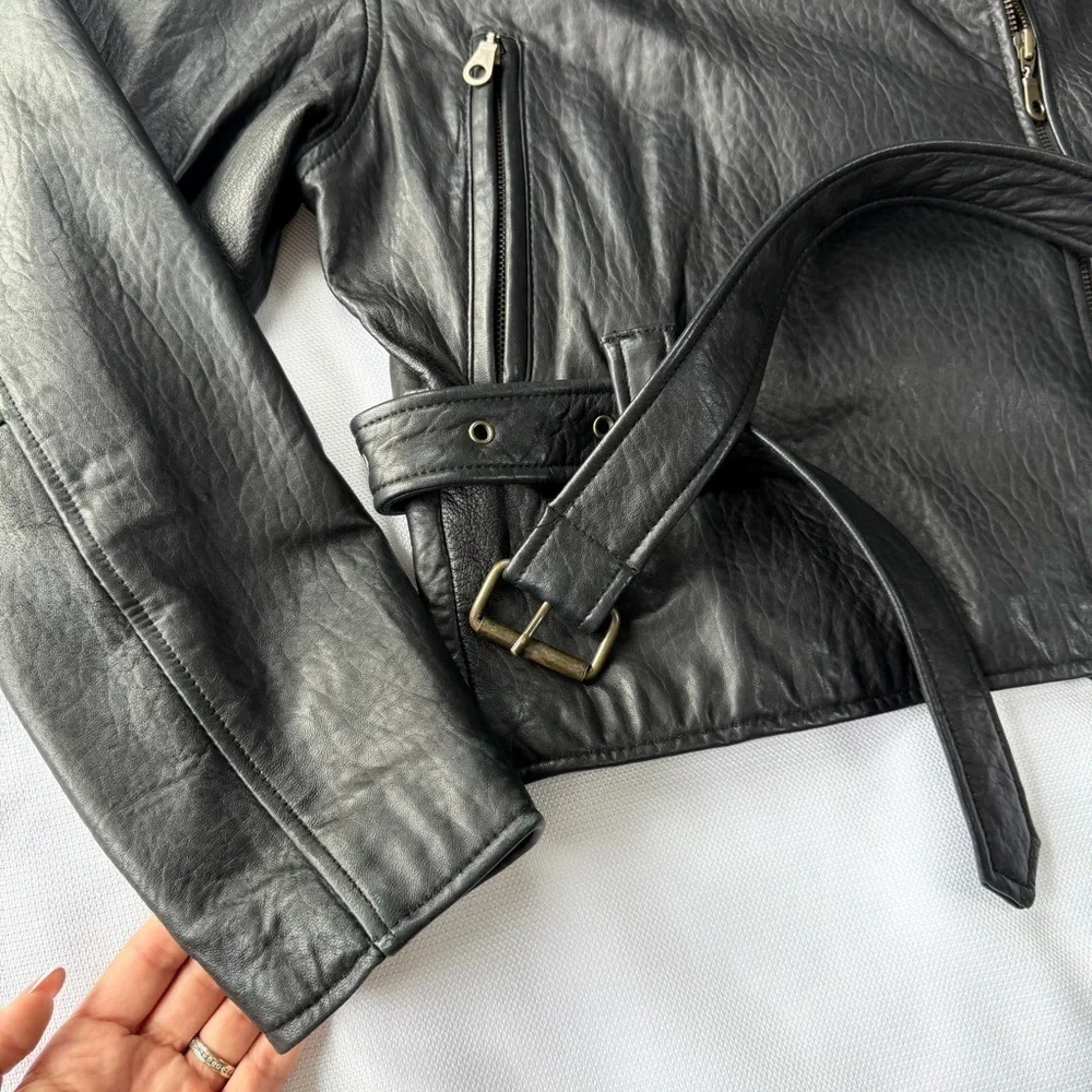 Cayenne Leather Buttery soft vintage leather moto jacket with belt size M